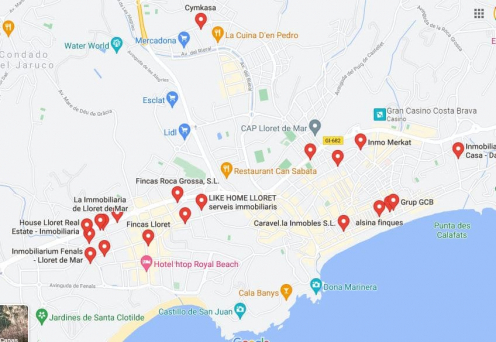 API inmobiliarios en Lloret de Mar. Mapa de inmobiliarias