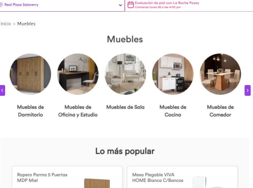 Compra de muebles online. Web de Real Palza