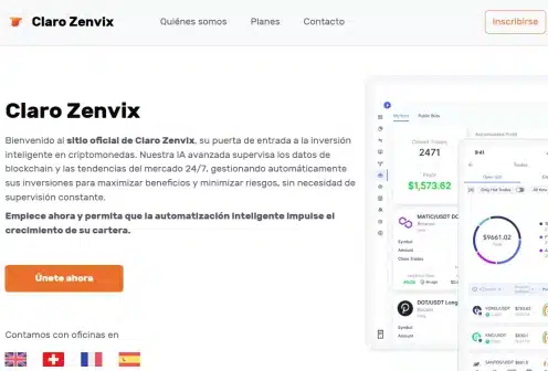 Claro ZenVi. Inversión inteligente en criptomonedas. Imagen de la web corporativa.