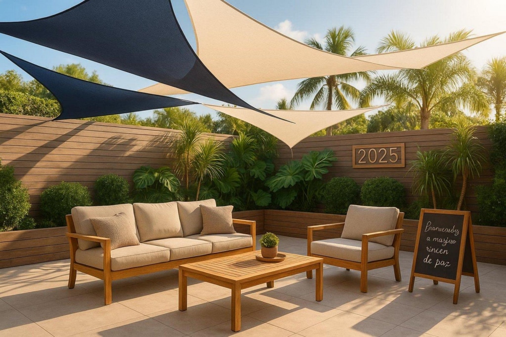 Ideas creativas de diseño exterior con toldos vela triangulares